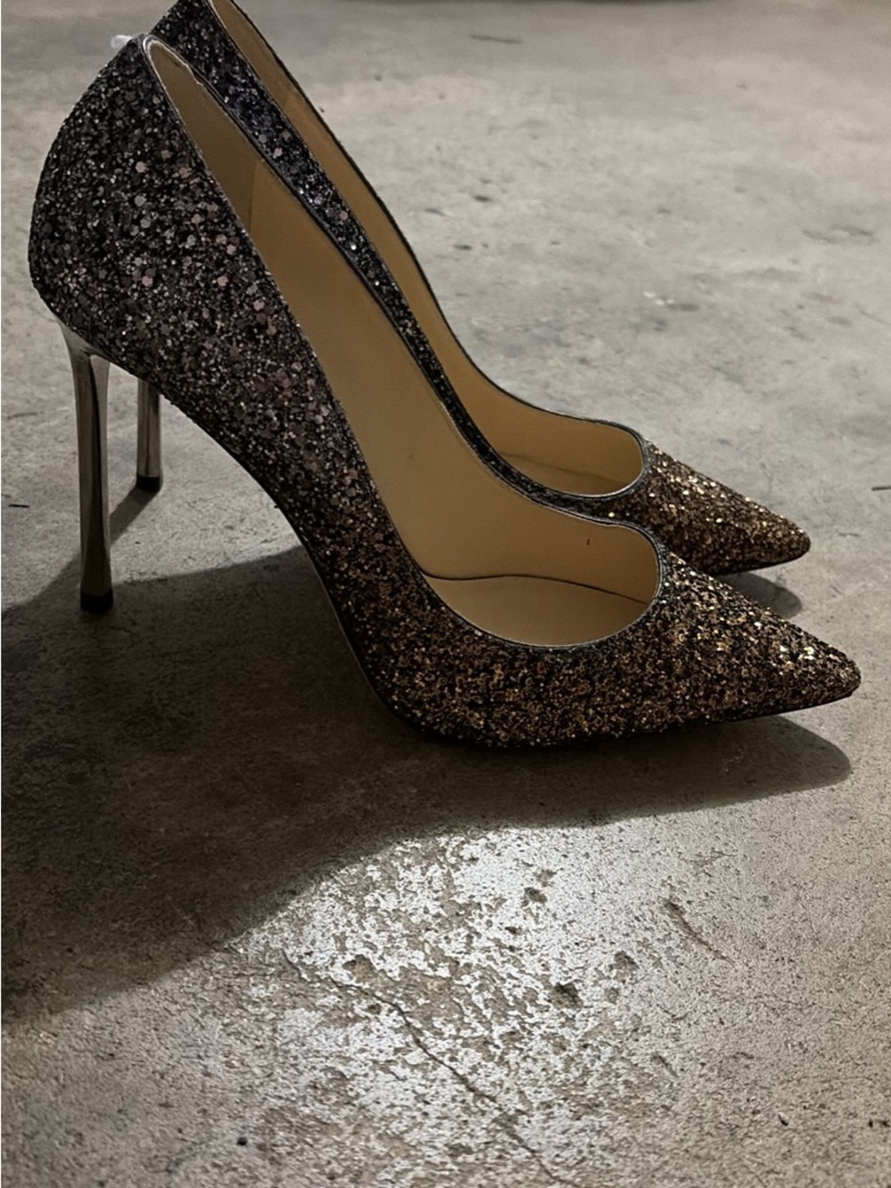 Jimmy Choo Glitter Pointed-Toe Stilettos in Black and Gold